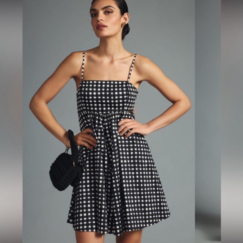 Anthropologie Black and White Gingham Sundress Romper